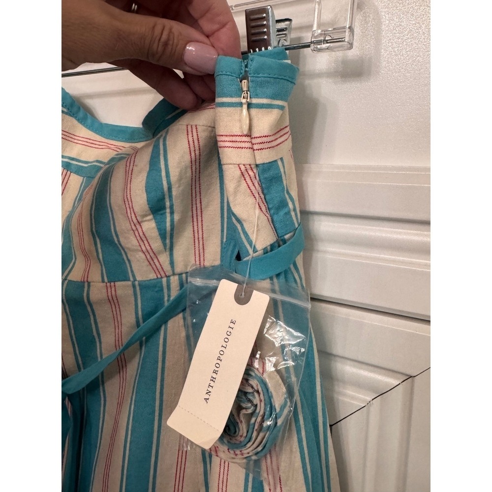 Anthropologie Blue Striped Linen Blend Romper - Picture 7 of 12